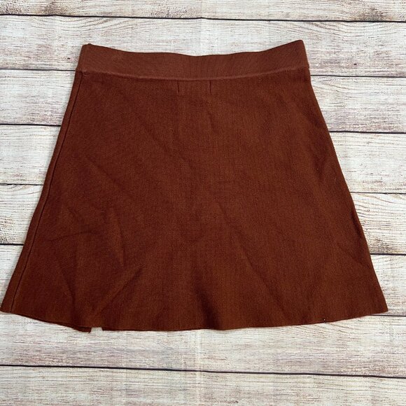 NWT Mable Women's Medium Brown Rust Knit Mini Skirt A-Line Flowy Pleated - Picture 3 of 9